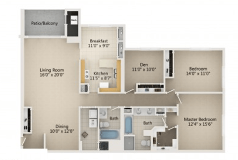 Floor plan for 3 beds, 2 baths, 1825 sqft